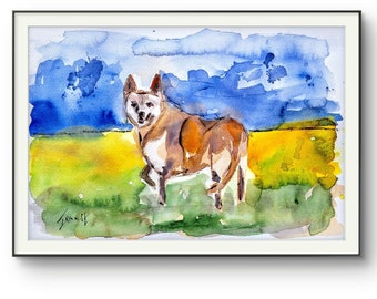 Dog Colorful Watercolor Painting on Cotton Paper - Single Painting original artwork