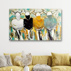 Rustic Sheep Canvas Painting-Handmade  Sheep Painting on Canvas-Contemporary Vibrant sheep Stretched canvas painting Sheep Love original art