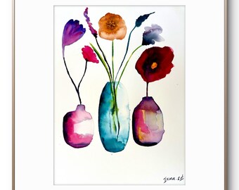 Abstract Floral Watercolor Painting on Cotton Paper – Vibrant Home Decor Art