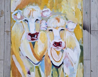 Original Cow Painting: Colorful Pop Art, Modern Farmhouse Style