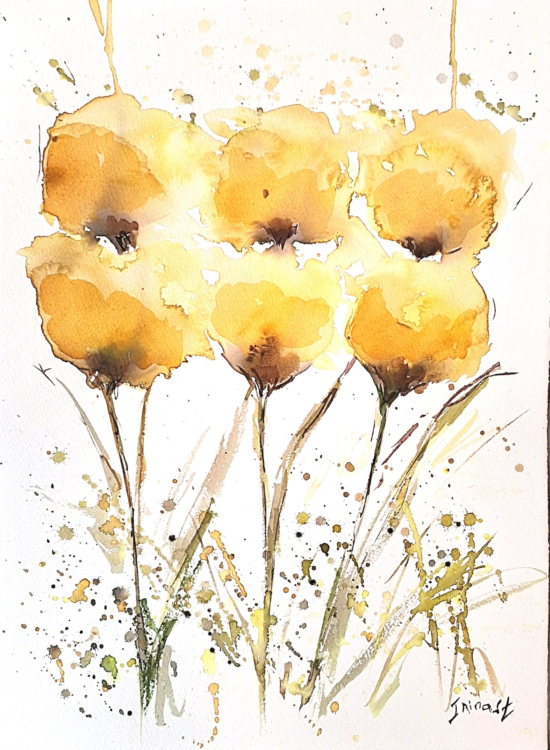 Abstract flowers Colorful  Watercolor Painting on Cotton Paper - Single Painting
