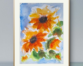 Sunflower watercolor painting on cotton paper single source painting size 11/15 inch