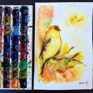 A  yellow bird Watercolor Painting on Cotton Paper - Single Painting original