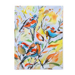 Cozy Arctic Fleece Blanket with Colorful Birds, Winter Home Decor, Gift for Bird Lovers, Cozy Throw Blanket, Christmas Gift, Arctic Wildlife