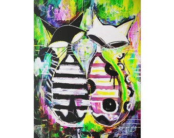 Impression sur toile de chats pop art Oeuvre d'art Pop Art vibrant-Peinture sur toile tendue pop art moderne-pop art art mural-peinture unique