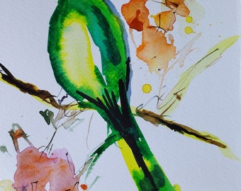 Une peinture aquarelle d’oiseau sur papier de coton - Peinture unique originale