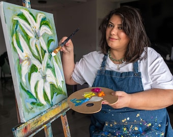 Lilies Oil Painting on Italian Canvas: Handmade Floral Wall Art