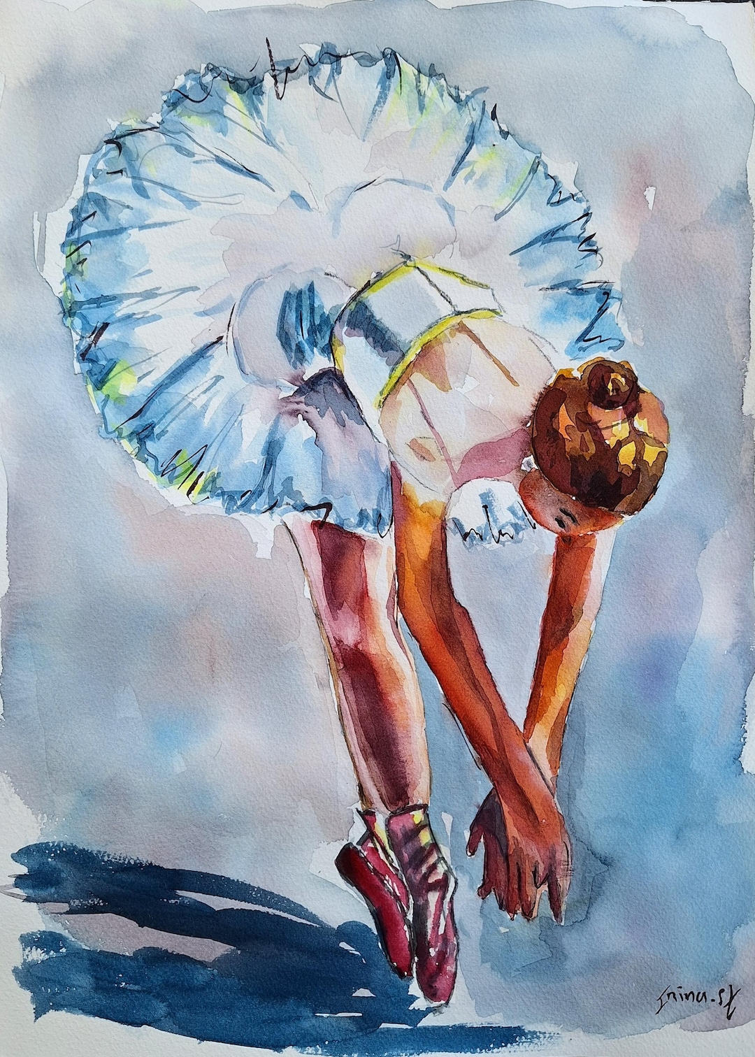 Watercolor Ballerina Original Painting Colored Ballerina Size 11/15 ...