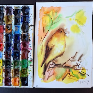 A bird Watercolor Painting on Cotton Paper - Single Painting original