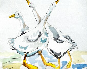 Geese wall art Colorful Watercolor Painting on Cotton Paper - Single Painting