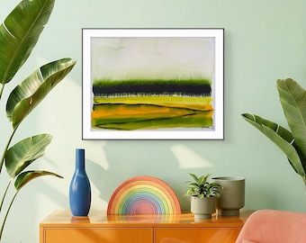 Original Watercolor Seascape, Moody Green Landscape, Abstract Art on Cotton Paper