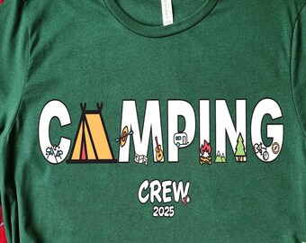 Camiseta de equipo de acampada, camiseta de fogata, atuendo familiar para acampar