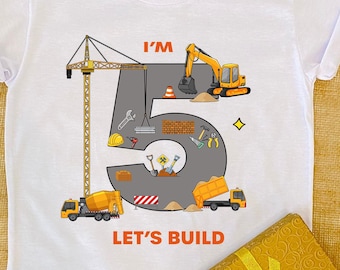 Camiseta de cumpleaños de construcción, camisetas Let's build, camiseta infantil de excavadora, regalo de cumpleaños de camión personalizado