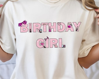 Camiseta de maquillaje para cumpleañera, camiseta de cumpleaños con temática de maquillaje, atuendo glamoroso para fiesta de cumpleaños
