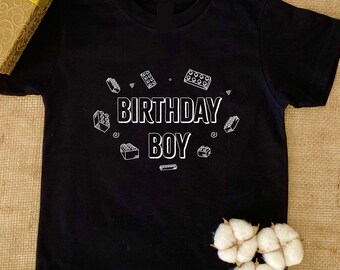 Camiseta de cumpleaños para niño con diseño de bloques de construcción, camiseta personalizada de bloques para niños, regalo para adultos y adolescentes.