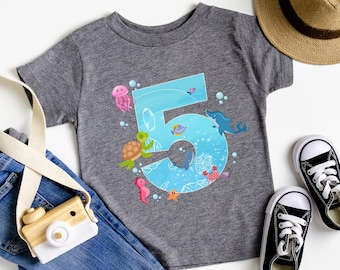 Camiseta de cumpleaños con animales marinos, camiseta familiar bajo el mar, cumpleaños con temática oceánica