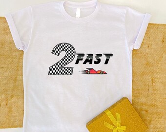 Camiseta de cumpleaños Two Fast, camiseta de coche de carreras para el segundo cumpleaños