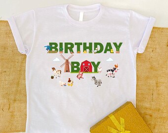 Camiseta de cumpleaños para niño con temática de granja, camiseta con animales de corral, regalo para fiesta infantil en la granja.