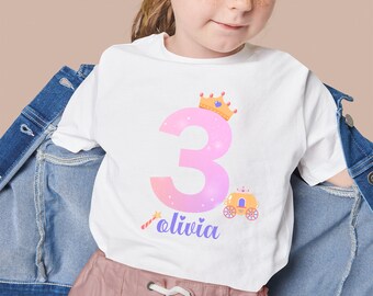 Camiseta de princesa de cumpleaños personalizada, camiseta personalizable para niña