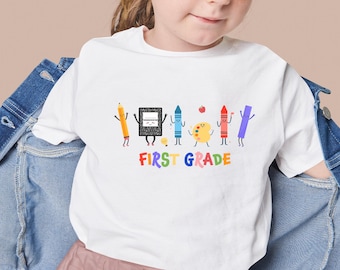 Camiseta personalizada para la vuelta al cole, camisetas personalizadas para equipos de primer grado, camiseta con dibujo del nivel de grado