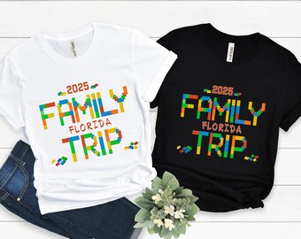 Camiseta de viaje familiar con bloques de construcción, camiseta personalizada para vacaciones familiares, camiseta infantil con temática de ladrillos