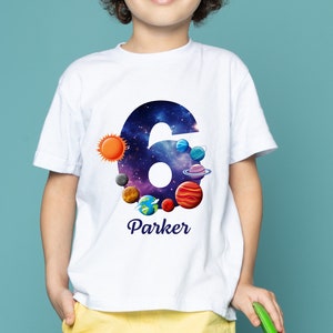 Personalized Space Birthday T-shirt, Planets Galaxy Tee, Kids Planet Themed Party Shirt