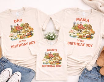 Camiseta de cumpleaños para niño con temática de granja, camiseta infantil con estampado de corral, camiseta a juego personalizada para la familia con animales.
