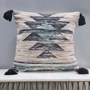 Multicolour Kilim Hand loom Woven Cotton Textured Cushion Cover 18x18 Inches Boho Decorative Throw Pillow Cushion Cover Textured Pillow Case
