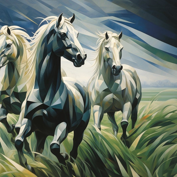 Horses In The Steppe (Bild, Wandbild, Poster, Druck, Kunstdruck, digital art)