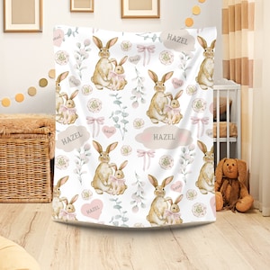 Personalized Baby Blanket: Bunny Floral Girl Gift
