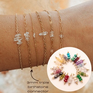 3mm triple 14kt gold fill and sterling silver birthstone permanent jewelry connectors, semiprecious connectors, permanent jewelry supplies