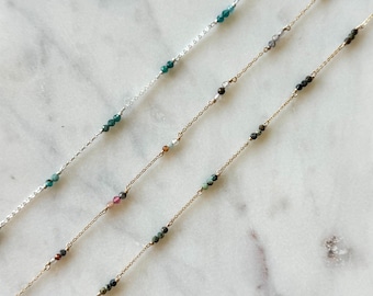 READY TO SHIP Tiny Gemstone Permanent Jewelry Chain, Turquoise Chain, Gemstone Satellite Chain, Semiprecious Connector, Gemstone Chain