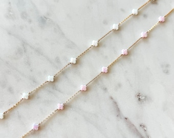 Ready To Ship!!! Opal Clover Satellite Permanent Jewelry Chain, Permanent Jewelry Chain, Opal Connector, Clover Jewelry, Gold Fill Chain