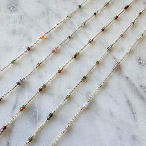 READY TO SHIP Various Gemstone Sapphire Satellite Permanent Jewelry Chain, Permanent Jewelry Chain, Gold Fill Chain, Handmade Supplies