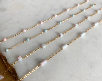 14k gold fill and sterling silver Opal satellite permanent jewelry chain, semiprecious chain, permanent jewelry supplies, Opal connector