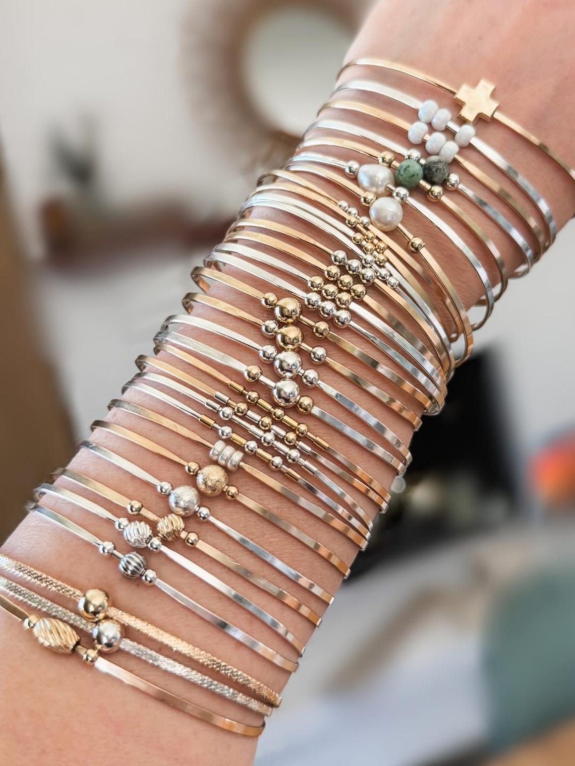 Permanent Bangles NEW! Beaded Permanent Jewelry Bangle - 14k Gold Fill, Sterling Silver ...