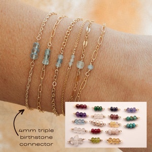 4mm triple 14kt gold fill and sterling silver birthstone permanent jewelry connectors, semiprecious connectors, permanent jewelry supplies