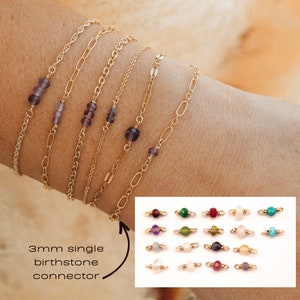 3mm 14kt gold fill and sterling silver single birthstone permanent jewelry connectors, semiprecious connectors, permanent jewelry supplies