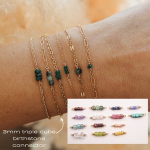 3mm triple cube 14kt gold fill, sterling silver birthstone permanent jewelry connectors, semiprecious connectors, permanent jewelry supplies