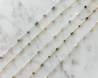 READY TO SHIP Shades of Blue Satellite Gemstone Permanent Jewelry Chain, Permanent Jewelry Supplies, Turquoise Chain, Satellite Stone Chain
