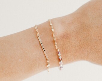 Skinny Engravable Bar Gold Fill + Sterling Silver Connectors