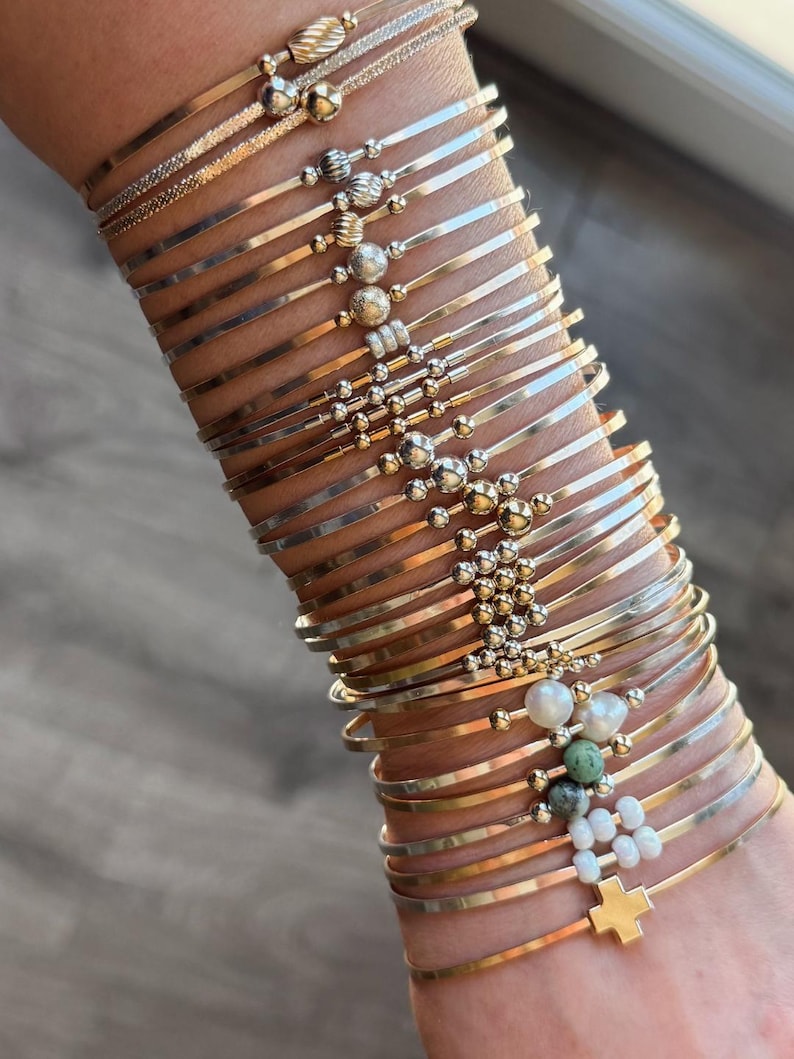 Permanent Bangles NEW! Beaded Permanent Jewelry Bangle - 14k Gold Fill, Sterling Silver ...