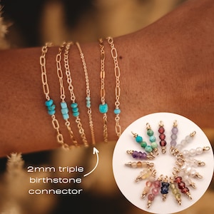 2mm triple 14kt gold fill and sterling silver birthstone permanent jewelry connectors, semiprecious connectors, permanent jewelry supplies