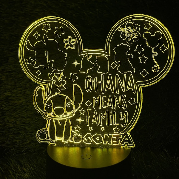 Led lamp, Disney Bedroom lamp, Inspired by Disney, Lilo and Stich, Personalized bedroom lamp, Gift for kids, friends, Ohana means family