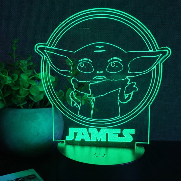 Led lamp, Bedroom lamp, Inspired by Star Wars, Baby Yoda lamp, Personalized bedroom lamp, Gift for kids, friends, Unique lamp with colors