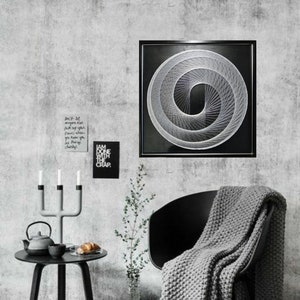 String art, Silver mandala, Black and silver mandala, Mandala string art, 3d string art, Geometric string art, Sacred geometry.