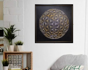 3D Geometric Mandala String Art: Gold & White Threads