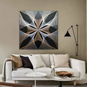 3D String Art Mandala: White & Gold Geometric Wall Decor