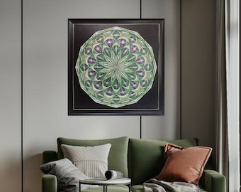 Green Anahata Mandala String Art, Sacred Geometry Wall Decor
