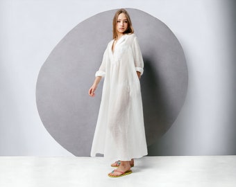 Robe longue d'été, robe de plage, robe bohème, robe grande taille, robe en coton, robe blanche, cadeau pour elle, cadeau pour femme, cadeau pour maman.